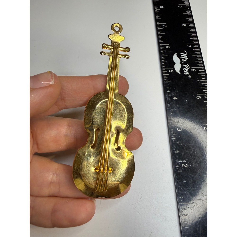 Gold Tone Violin Brooch Musical Instrument Pin Cello Fiddle Music Jewelry